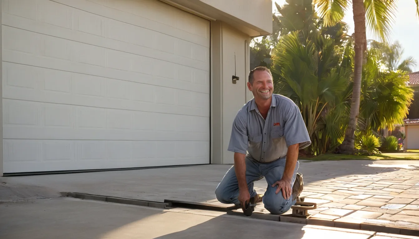 A friendly provider checking a garage door at a home in Orlando